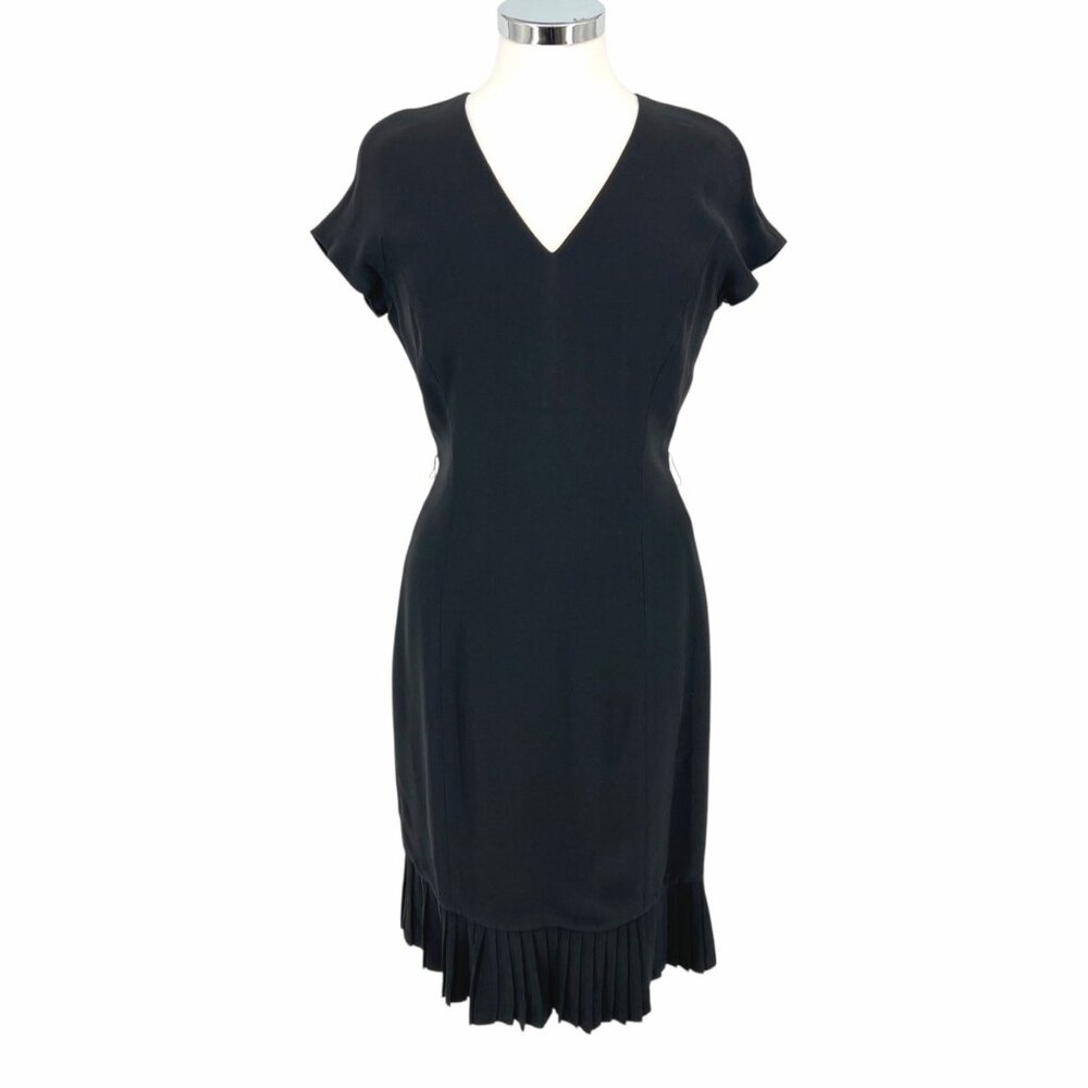 Lafayette 148 Black Octavia Pleated Hem Sheath Dress Short Sleeve Size 6